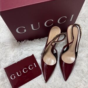 Gucci size 40 Signoria Slingback pump Vernice Crystal / Nappa Charlott shoes